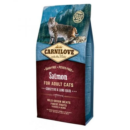 CARNILOVE Cat Salmon Sensitive Long Hair - sucha karma dla kota 6kg