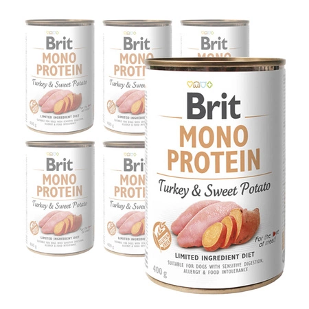 BRIT Mono Protein Turkey & Sweet Potato - mokra karma dla psa - puszka 6 x 400g