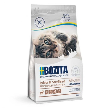 BOZITA Indoor & Sterilised Grain Free Reindeer - sucha karma dla kota 400g