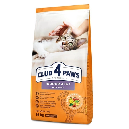 CLUB 4 PAWS Indoor 4in1 Z Jagnięciną - sucha karma dla kota 14kg