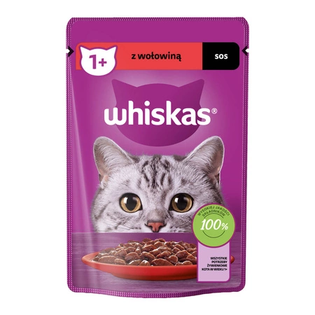 WHISKAS Adult Z Wołowiną W Sosie - mokra karma dla kota 85g