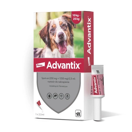 ADVANTIX Spot-On - krople przeciw pchłom i kleszczom dla psa 10-25kg 1x2,5ml