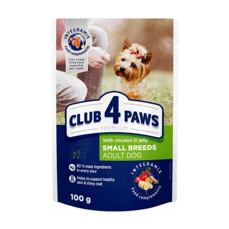 CLUB 4 PAWS Kurczak w galarecie - mokra karma dla psów małych ras - saszetka 100g - 24szt.