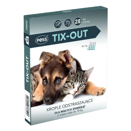 PESS Tix-Out - krople do odstraszania pcheł i kleszczy u psów i kotów o wadze do 10kg