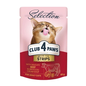 CLUB 4 PAWS Wołowina w zupie krem z brokułu - mokra karma dla kota 85g - 12szt