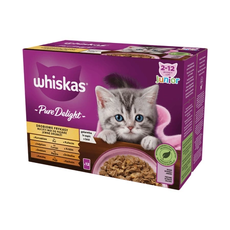 WHISKAS Pure Delight Junior Drobiowe Frykasy w galaretce - mokra karma dla kota - saszetka 12x85g