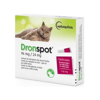 DRONSPOT 96mg /24mg - krople odrobaczające dla dużych kotów o wadze od 5kg do 8kg 2szt