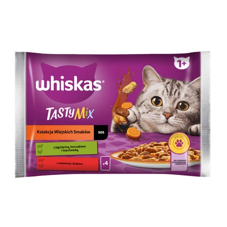 WHISKAS Adult Tasty Mix Kolekcja Wiejskich Smaków W Sosie - mokra karma dla kota - saszetka 4x85g