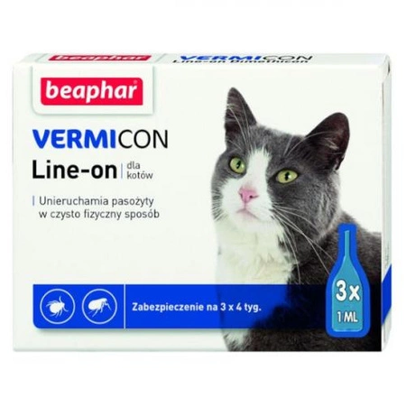 BEAPHAR Vermicon Cat - krople na pchły i kleszcze dla kota 3x1ml