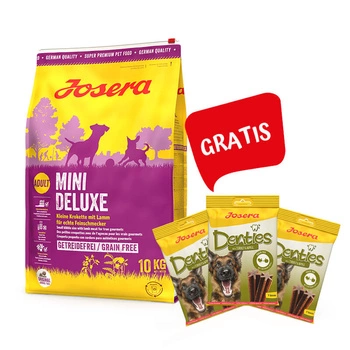 JOSERA Mini Deluxe 10kg + 3x Denties Turkey & Apple 180g GRATIS