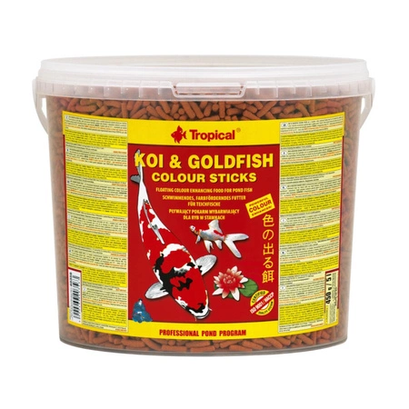 TROPICAL Koi & Goldfish Colour Sticks - pokarm wybarwiający dla ryb w oczku wodnym - wiaderko 5l