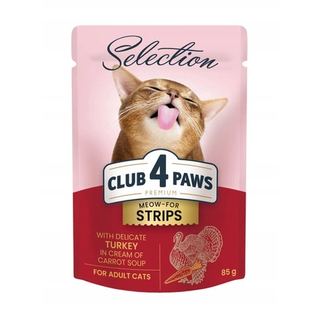 CLUB 4 PAWS Selection indyk w zupie krem z marchewki - mokra karma dla kota - saszetka 85g - 12szt