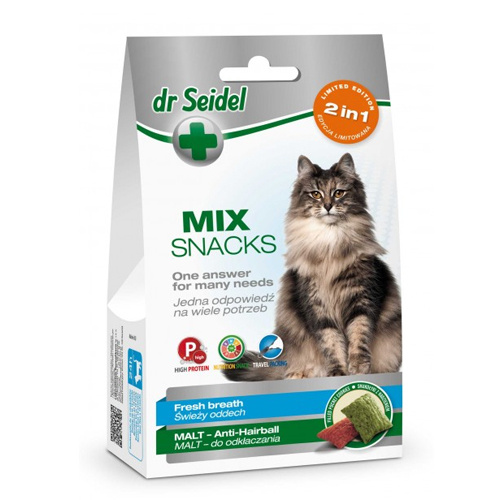 Dermapharm Dr Seidel Mix Snacks Fresh Breath Malt 60 g - przysmak dla kotów na świeży oddech i naodkłaczanie 60g Dostawa GRATIS od 159 zł
