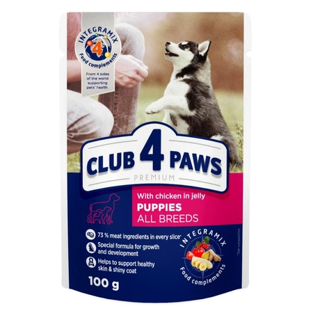 CLUB 4 PAWS Puppies Kurczak w galarecie - mokra karma dla szczeniąt - saszetka 100g - 24szt