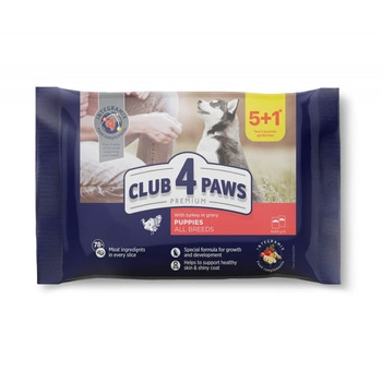 CLUB 4 PAWS Premium Puppy Indyk w sosie - mokra karma dla psa - saszetka 6x80g