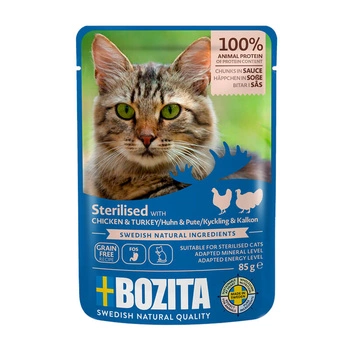 BOZITA Cat Sterilised z kurczakiem i indykiem - mokra karma dla kota - saszetka 85g