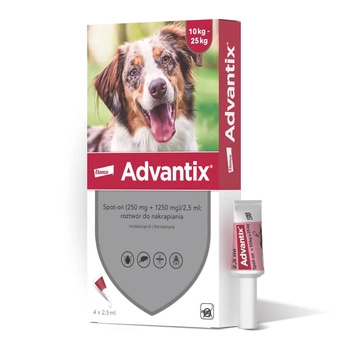 ADVANTIX Spot-On - krople przeciw pchłom i kleszczom dla psa 10-25kg 4x2,5ml