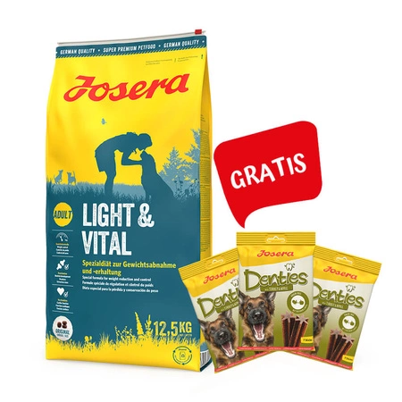 JOSERA Light & Vital 12,5kg + 3x Denties Turkey & Apple 180g GRATIS