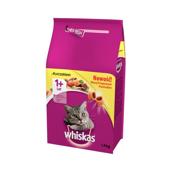 Whiskas ( 1+ lat ) z Kurczakiem 1.4 kg - sucha karma dla kotów powyżej 1 roku życia z kurczakiem 1.4kg Dostawa GRATIS od 99 zł + super okazje