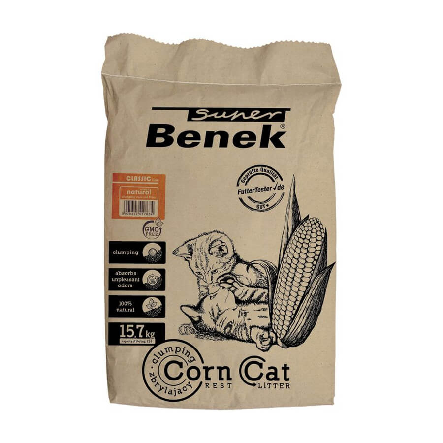 SUPER BENEK Corn Cat – żwirek kukurydziany dla kota zbrylający 25l