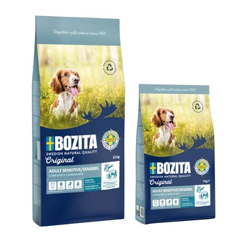 BOZITA Original Adult Sensitive Digestion Lamb & Rice - sucha karma dla psa 12 kg + 3 kg GRATIS