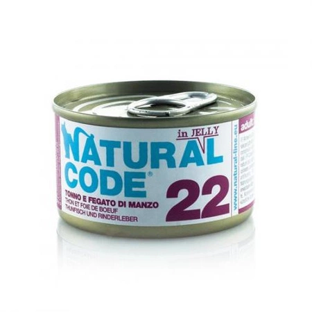 NATURAL CODE 22 Tuńczyk I Wątróbka Wołowa W Galaretce - mokra karma dla kota - puszka 85g