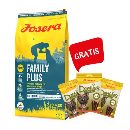 JOSERA Family Plus 12,5kg + 3x Denties Turkey & Apple 180g GRATIS